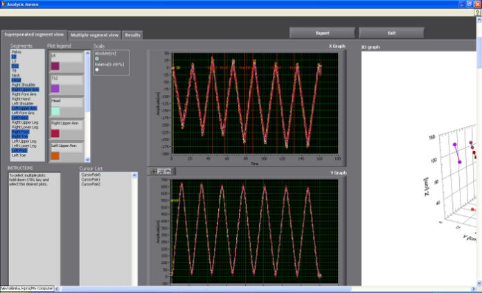 Application for analysing gait parameters using Moven suit