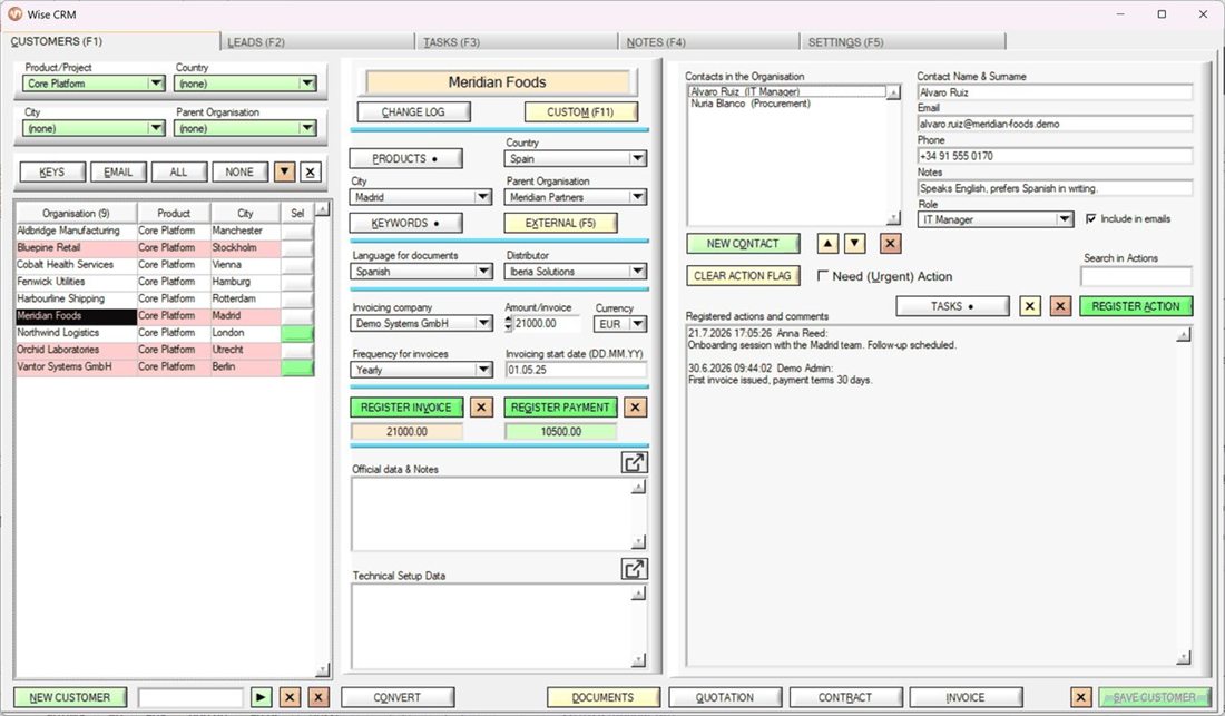 Wise CRM customer list