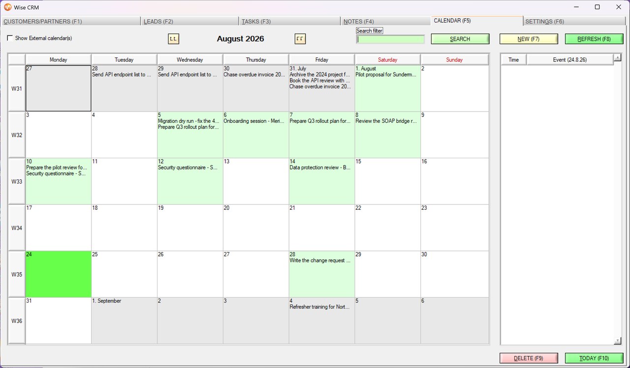 La pestaña Calendario