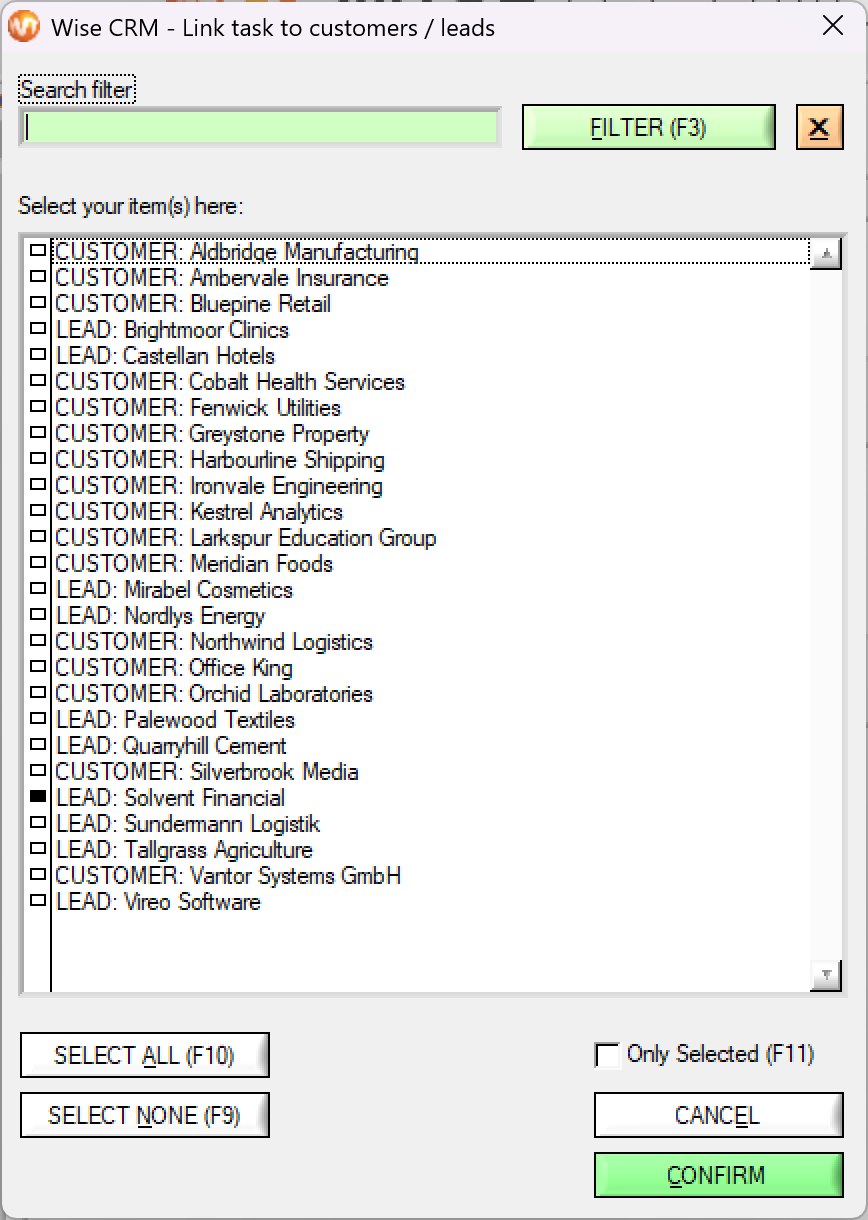 Linking a task to customers and leads