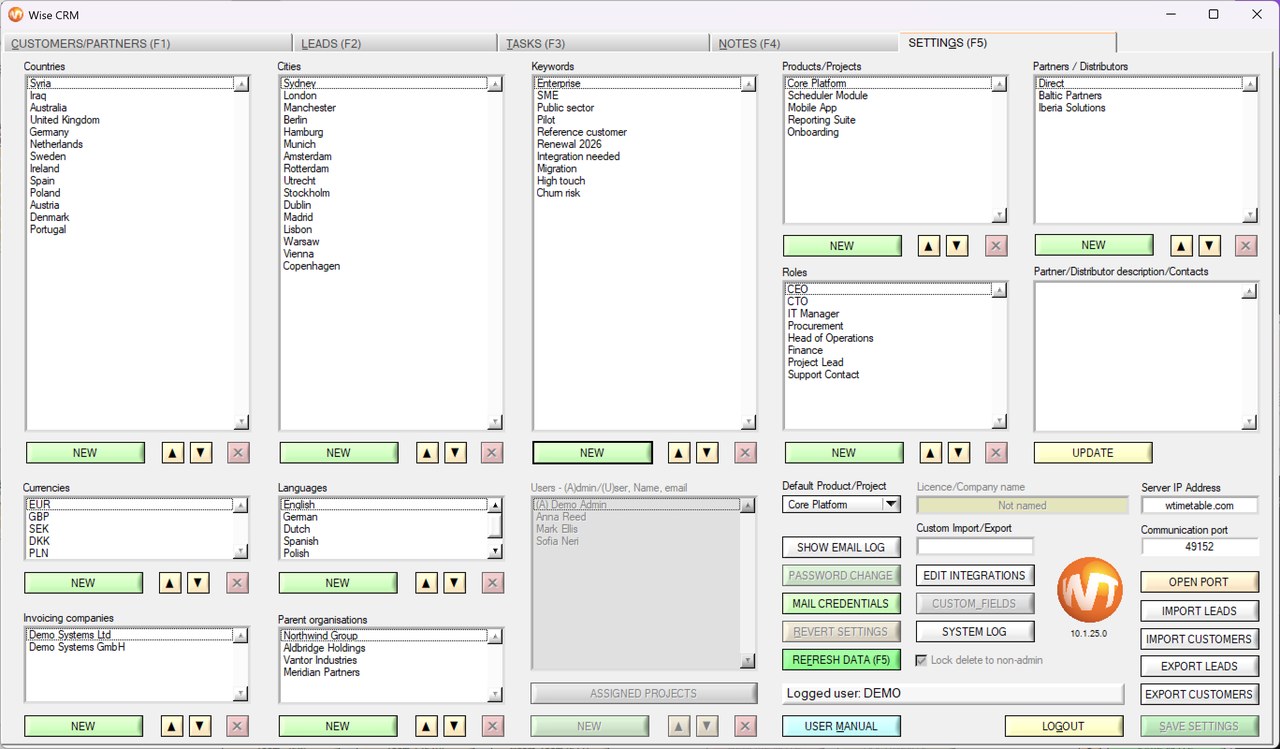 The Settings tab